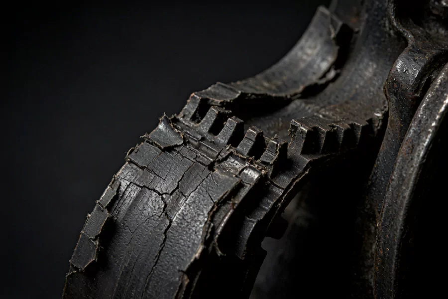 the picture shows Severely cracked timing belt